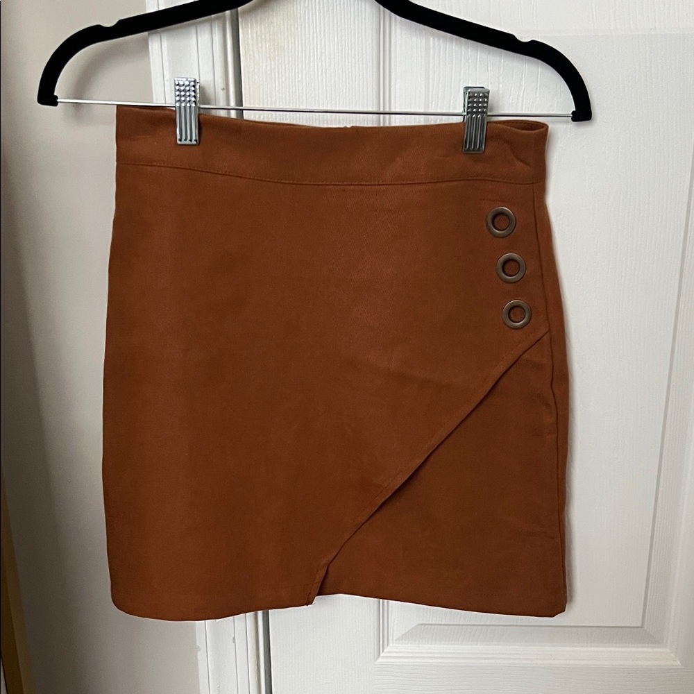 Tan Mini Skirt with Button Detail